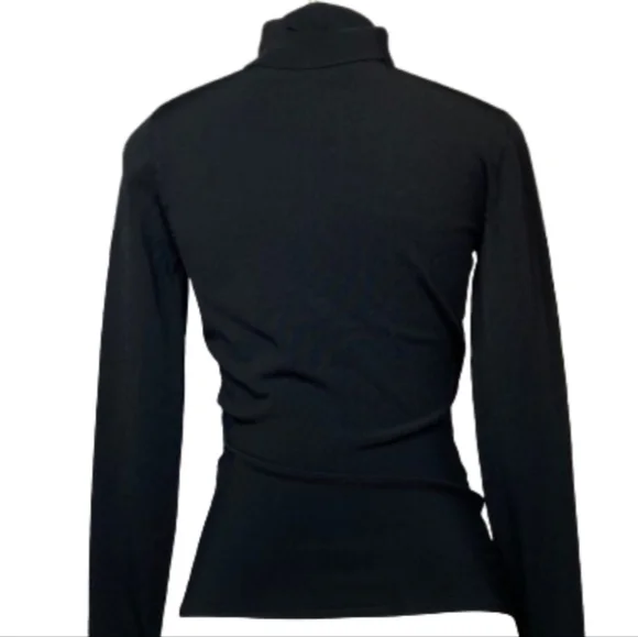 Vintage Cache Faux Wrap LS Ribbed Fitted Bodycon Turtleneck Keyhole - Picture 5 of 6